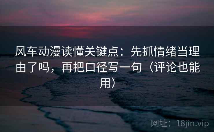 风车动漫读懂关键点：先抓情绪当理由了吗，再把口径写一句（评论也能用）